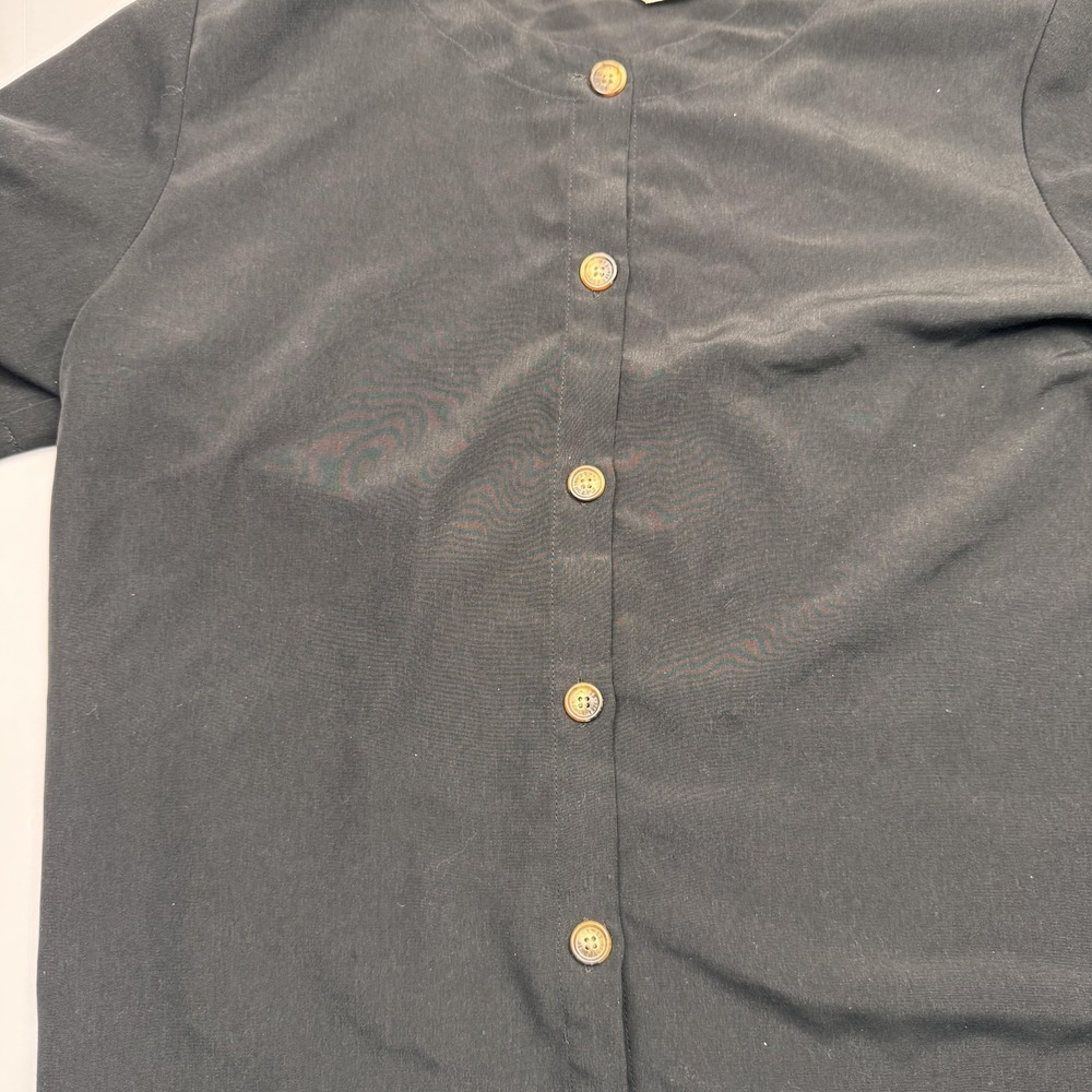 Orvis Shirt Womens Large Black Short Sleeve Button Front Band Collar Casual - Picture 3 of 9